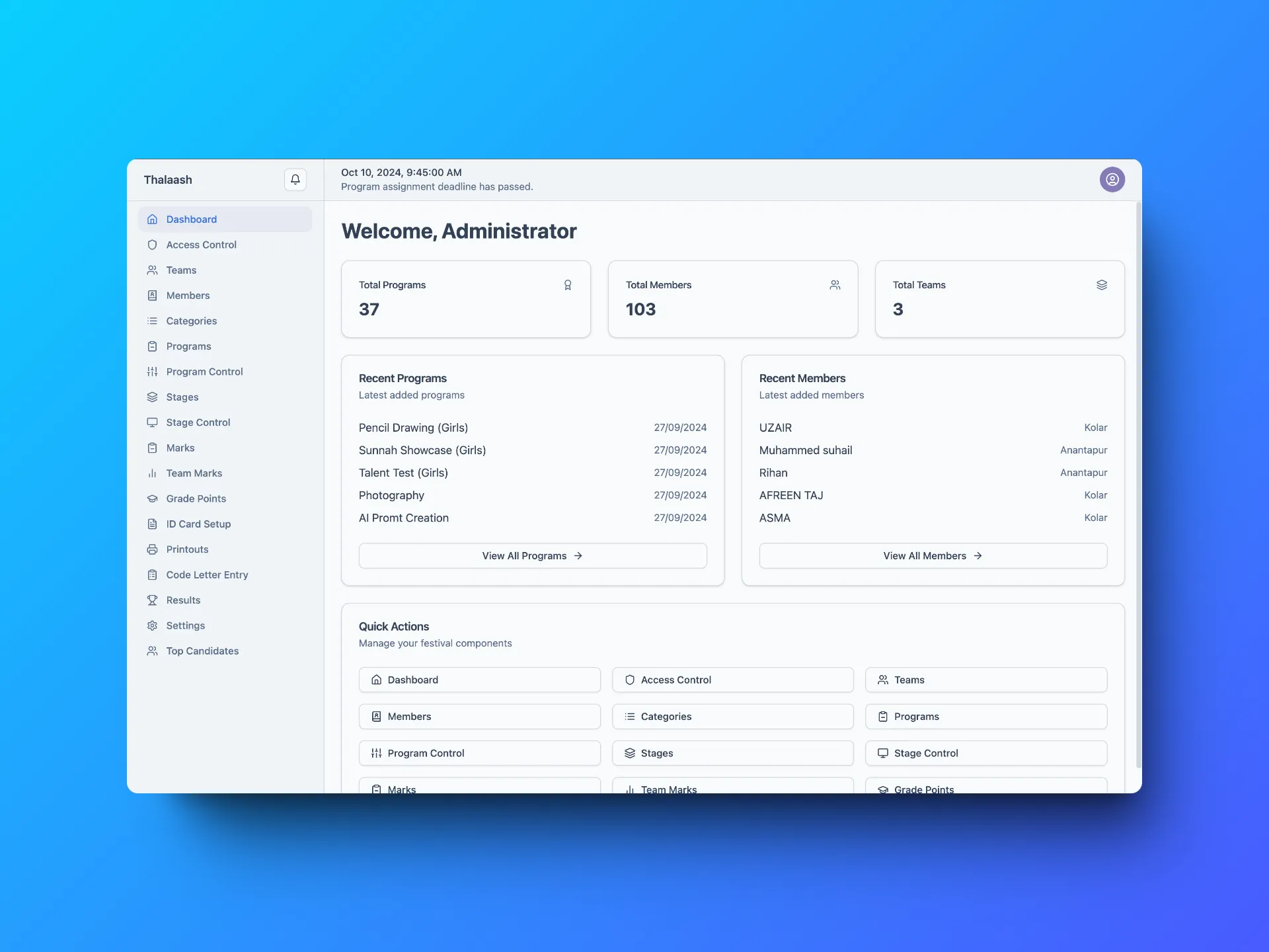 Festize dashboard preview